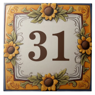Gult Solblommor Anpassningsbar House Number - skyl Kakelplatta