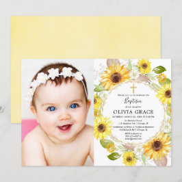Gult solblommor baptism blommigt vattenfärgfoto inbjudningar