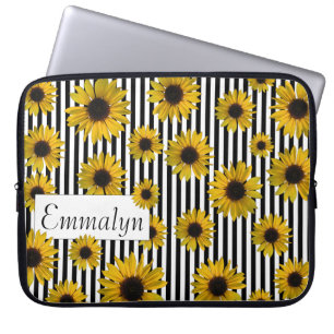 Gult Solblommor Black Rand Personlig Design Laptop Fodral