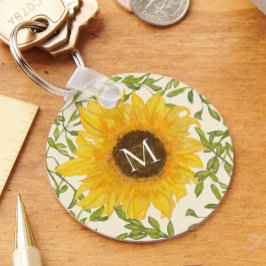Gult Solblommor Blommigt anpassningsbar monogram Nyckelring