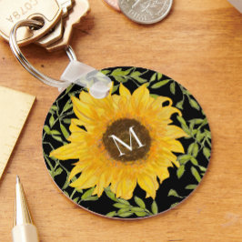 Gult Solblommor Blommigt anpassningsbar monogram s Nyckelring
