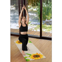 Gult Solblommor Brown Rustic Blommigt Yoga Mat
