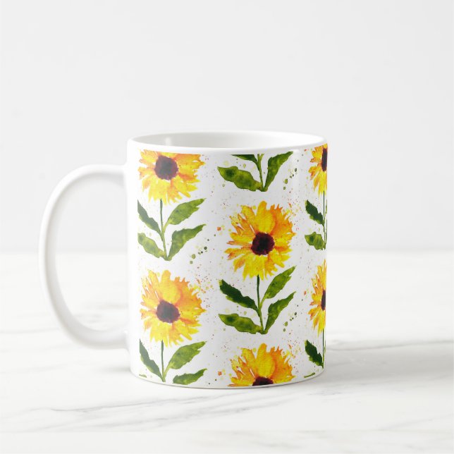 Gult Solblommor Brunt, rustisk Blommigt, vattenfär Kaffemugg (Vänster)