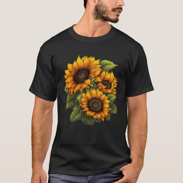 Gult Solblommor Cute Sommarblommor Blommigt Posit T Shirt (Framsida)
