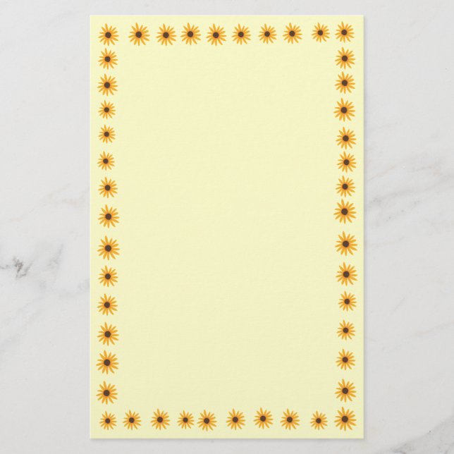 Gult Solblommor Gräns på Gult Stationära papper (Framsida)