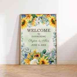 Gult Solblommor Grönt Eucalyptus Löv Bröllop Poster