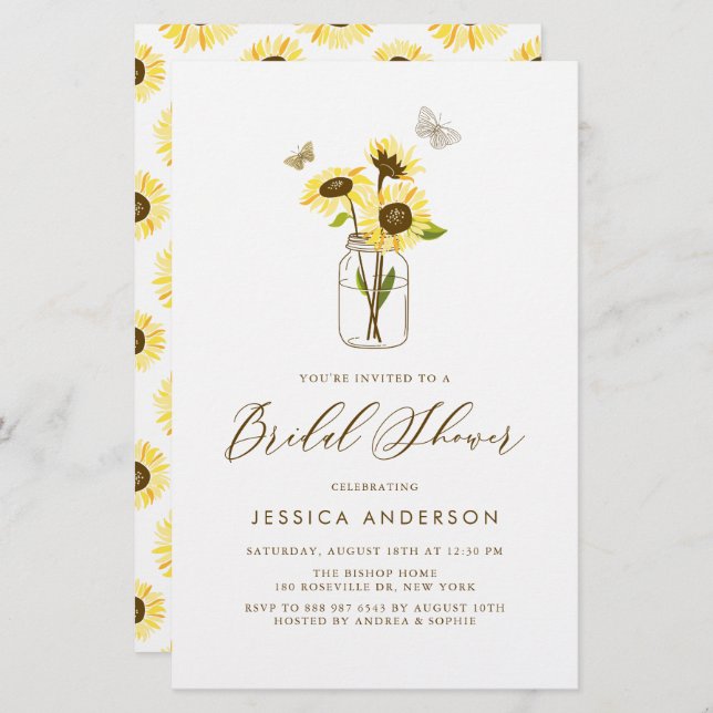 Gult Solblommor i Burk Inbjudningskort för möhippa (Fram/baksida)