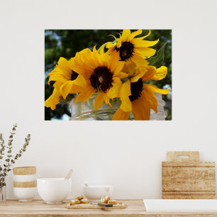 Gult Solblommor i en Burk-Blomsterfotografi Poster
