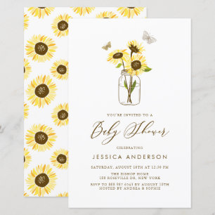 Gult Solblommor i Mason Burk Baby Shower Inbjudan