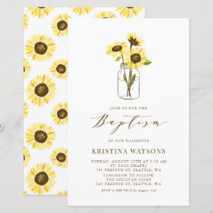 Gult Solblommor i Mason Burk Baptism-inbjudan