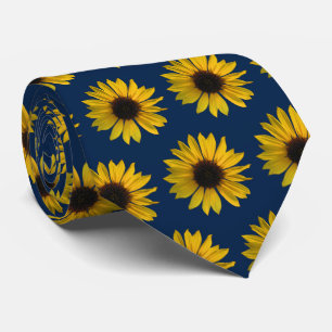 Gult Solblommor i Mörk blått bakgrund Slips