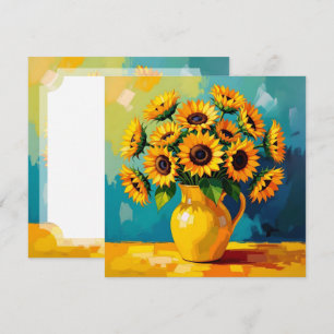 Gult Solblommor i Vas i Impasto Stil Julkort