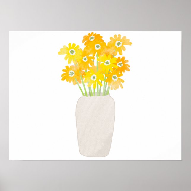 Gult Solblommor i vit vas-vattenfärg poster (Framsidan)