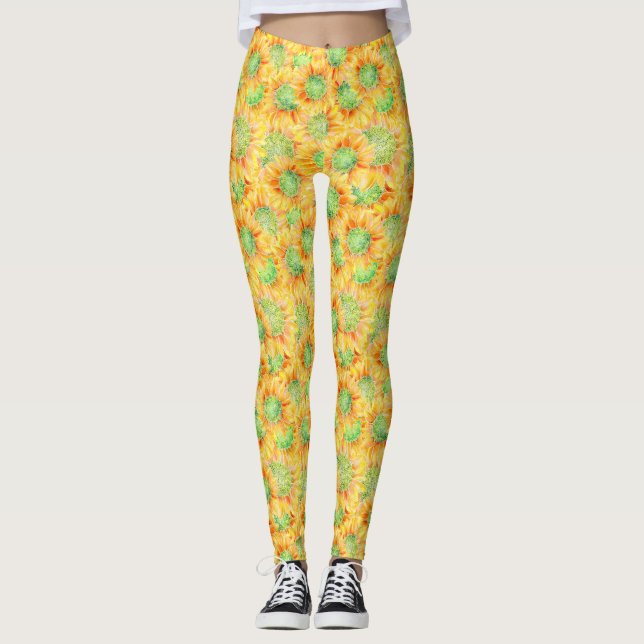 Gult Solblommor Leggings (Framsida)