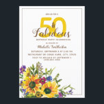 Gult Solblommor Lila Blommigt 50 Fabulous Inbjudningar<br><div class="desc">Vacker boho-stil lila och gult vattenfärgblommor och solblommor botaniska vattenfärger på vita 50 och Fabulous 50:e födelsedagsfest inbjudan. Kontakta oss om du behöver hjälp med anpassning eller om du vill begära matchande produkter.</div>