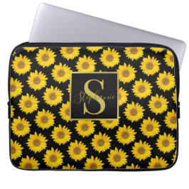Gult Solblommor Monogrammed Electronics Bag Laptop Fodral