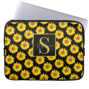 Gult Solblommor Monogrammed Electronics Bag Laptop Fodral