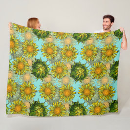 Gult Solblommor Mönster med blomning och blomning Fleecefilt