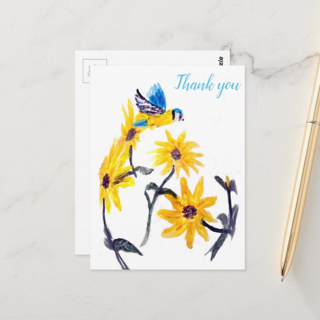 Gult Solblommor Nature Tack Blommigt Vykort (Fram/Back In Situ)