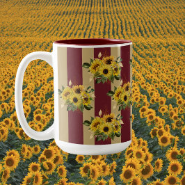 Gult Solblommor och Burgundy och Guld Rand Två-Tonad Mugg