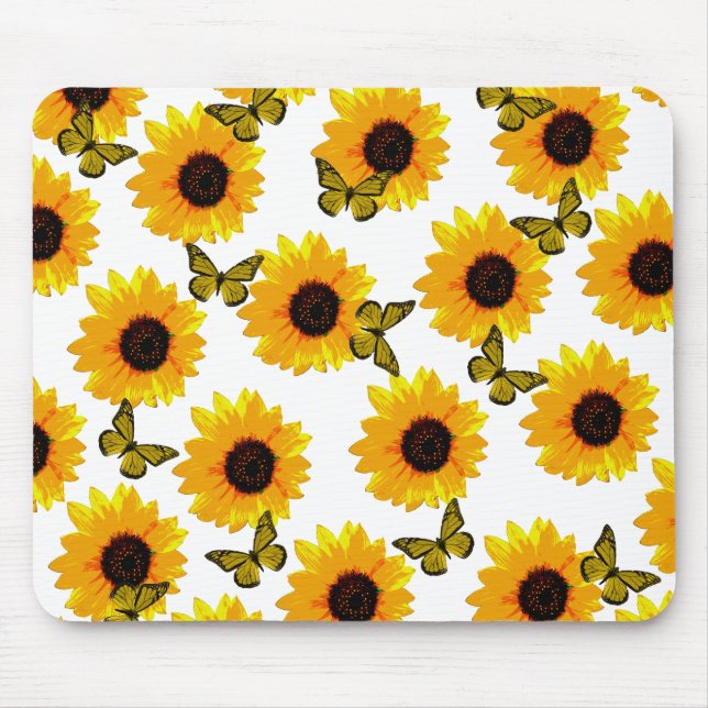 Gult Solblommor och fjärilar, Mousepad Musmatta (Framsidan)