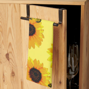 Gult Solblommor och fjärilar, Tea Towel Kökshandduk