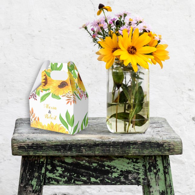 Gult: solblommor och löv bröllop presentaskar (Skapare uppladdad)
