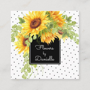 Gult Solblommor och Polka dots Blommigt Fyrkantigt Visitkort