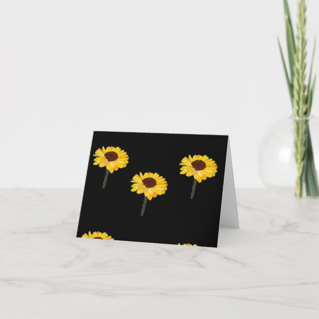 Gult solblommor på svart kort (Framsida)