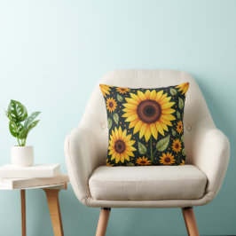 Gult Solblommor på svart Kudde