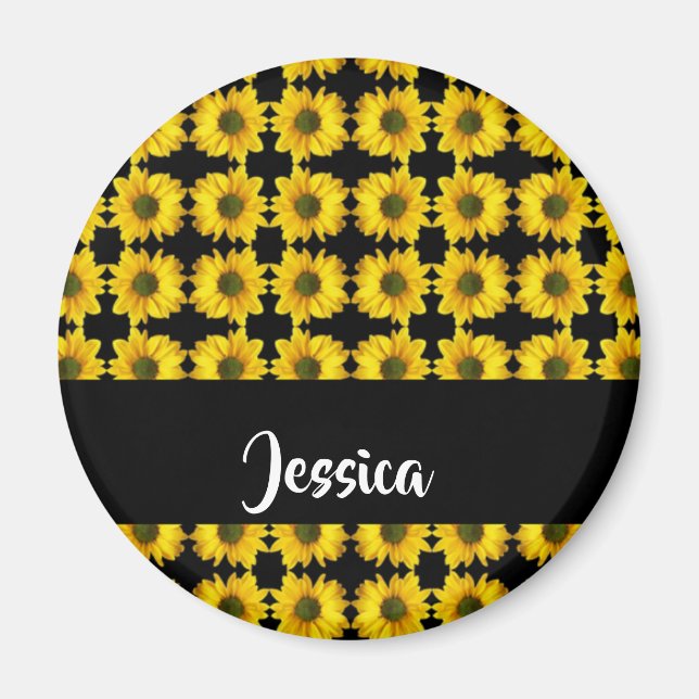 Gult solblommor på svart magnet (Framsidan)