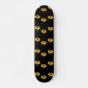 Gult solblommor på svart mini skateboard bräda 18,5 cm