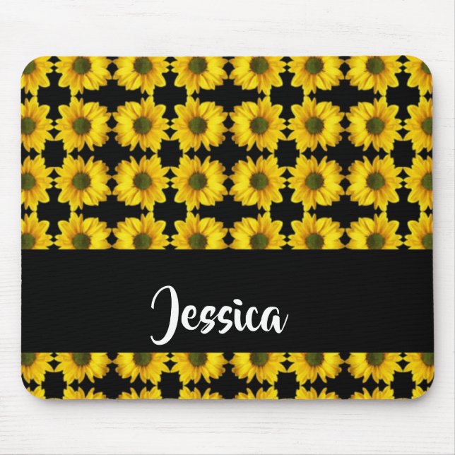 Gult solblommor på svart musmatta (Framsidan)