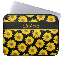 Gult Solblommor på svart Personlig Laptop Fodral