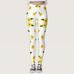 Gult Solblommor på vit bakgrund Leggings