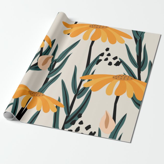 Gult solblommor presentpapper (Utrullad)