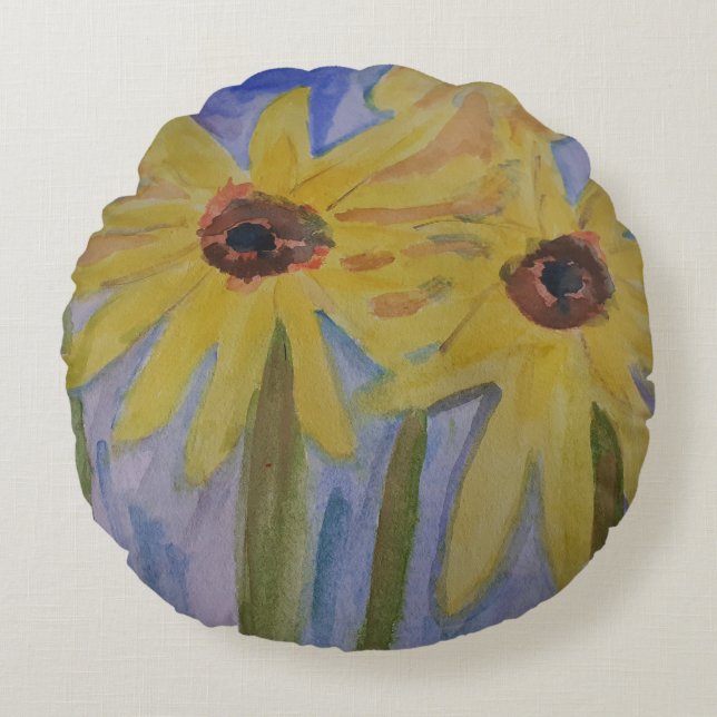 Gult Solblommor Round Cushion Rund Kudde (Framsidan)
