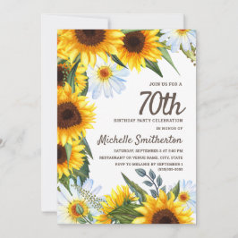 Gult Solblommor vita Daisy 70:e födelsedagen Inbjudningar