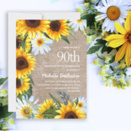 Gult Solblommor vita Daisy 90:e födelsedag Inbjudningar