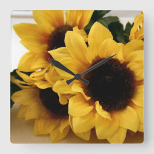 Gult Solblommor Wall Clock Fyrkantig Klocka