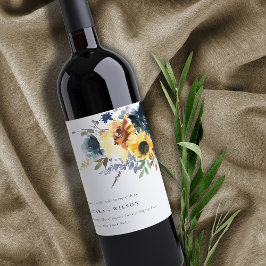 Gult Solblommor Watercolor Blommigt Bröllop Vinflaska Etikett