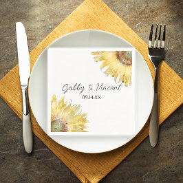 Gult Solblommor Watercolor Bröllop Napkins Pappersservett
