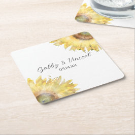 Gult Solblommor Watercolor Bröllop Underlägg Papper Kvadrat