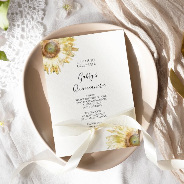 Gult Solblommor Watercolor Quinceañera Inbjudningar (Skapare uppladdad)
