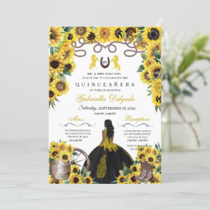 Gult Solblommor Western Charro Quinceanera Inbjudningar
