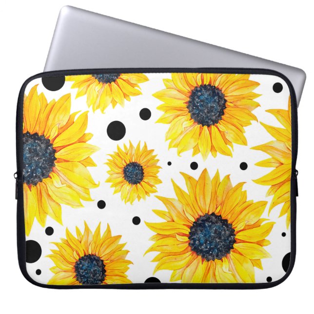 Gult Solblommor White Background Mönster Laptop Fodral (Framsidan)