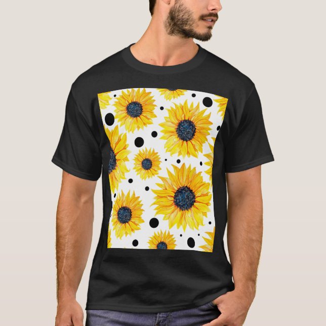 Gult Solblommor White Background Mönster T Shirt (Framsida)