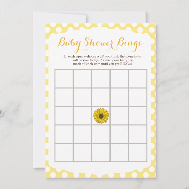 Gult Solros Baby Shower Bingo Game Inbjudningar (Framsida)