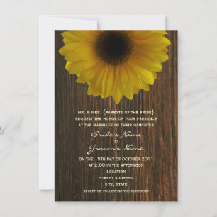 Gult Solros & Barnwood Fall Wedding Inbjudningar