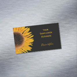 Gult Solros Black Background Land Rustic Magnetiska Visitkort